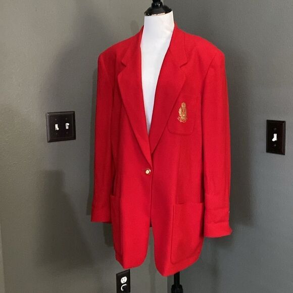 Vintage Liz Claiborne Red Oversized Blazer Jacket Gold Nautical Buttons - Picture 1 of 11